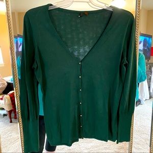 BCBGMAXAZRIA green cardigan with crystal buttons